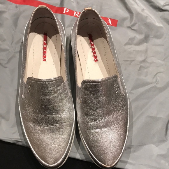 Prada Metallic Silver Slip-On Sneakers - Picture 6 of 6